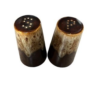 Harker Rawhide Brown Drip Glaze Lava Glaze Salt & Pepper Shakers, 4 1/4” tall